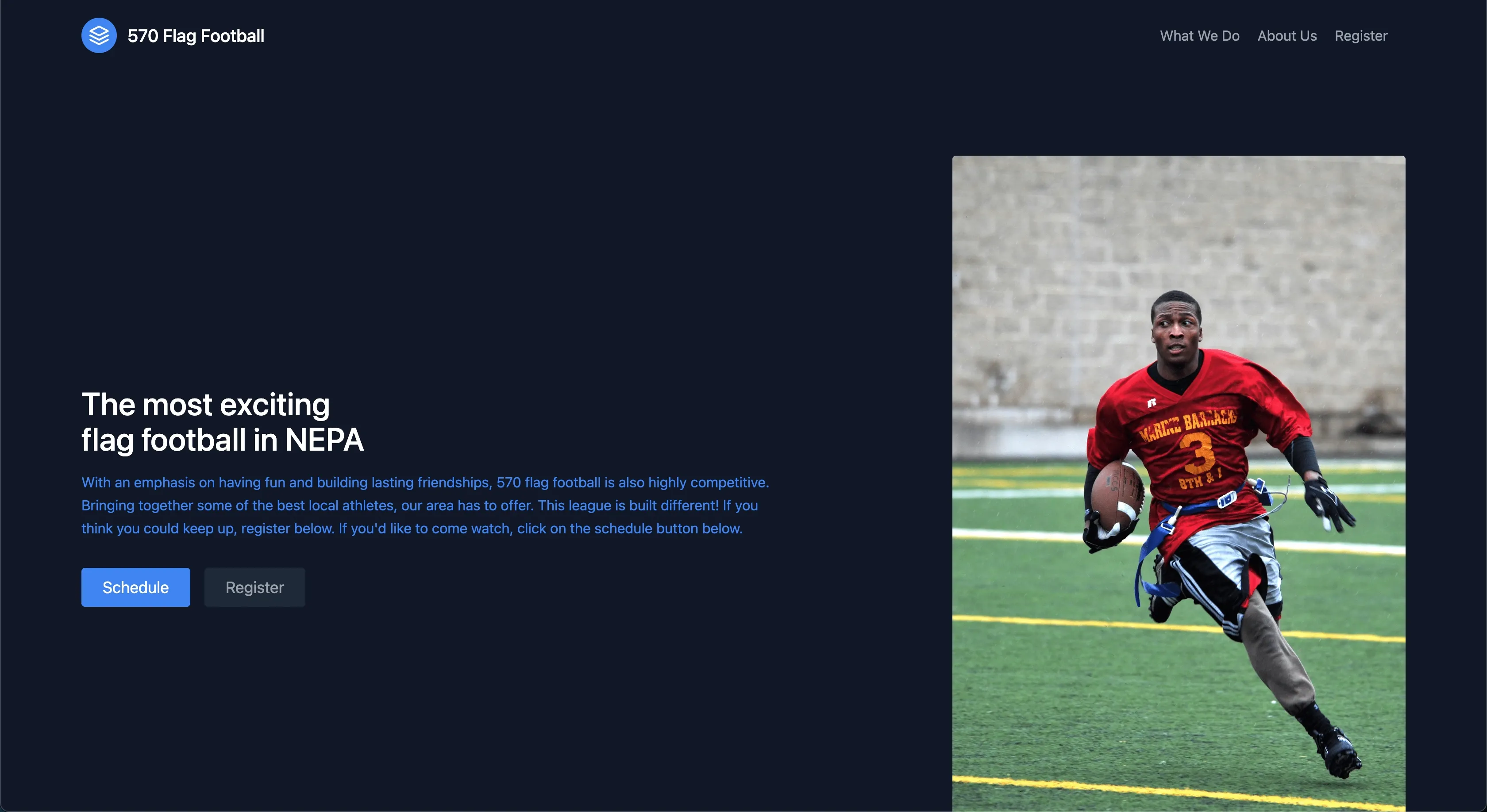 Screenshot of the 570 Flag Football site